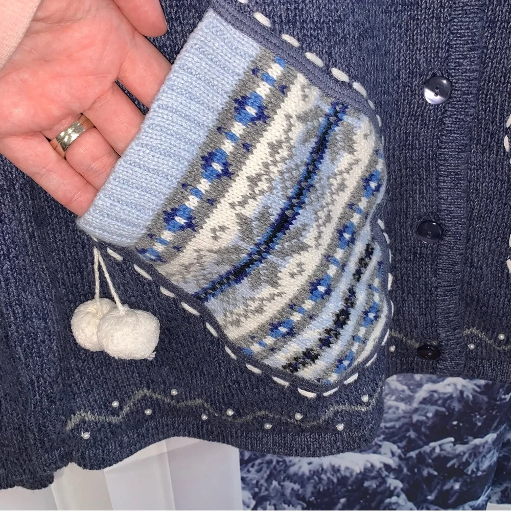 Vintage Ugly Christmas Sweater Mittens Cardigan - Picture 4 of 13